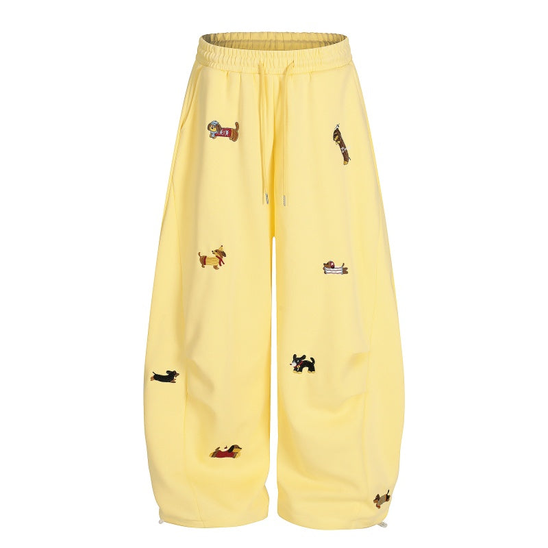 American-style streetwear harem pants Multi Puppy Motif Relaxed Draped Sweat Trousers