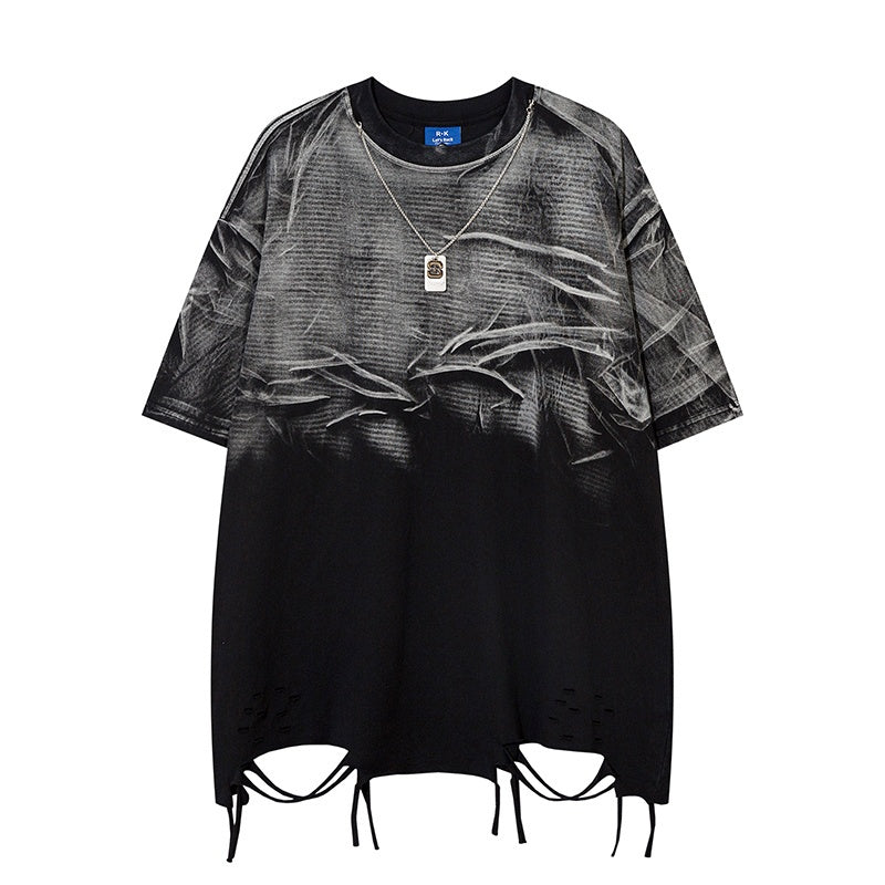 Unisex vintage T-shirts Black gradient design with distressed details