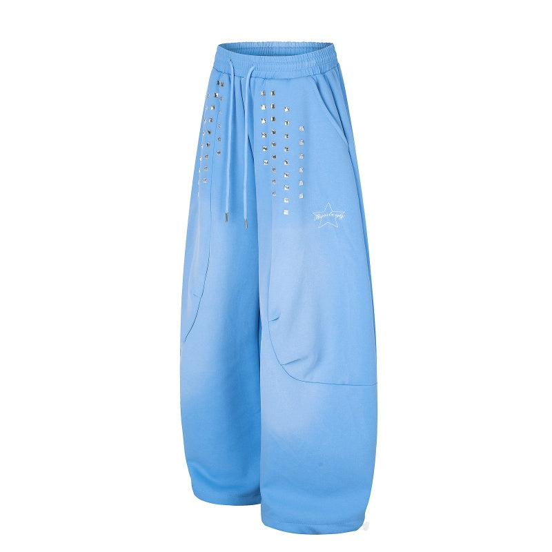 American-style streetwear harem pants Y2K Crystal Embellished Wide Leg Sweat Trousers