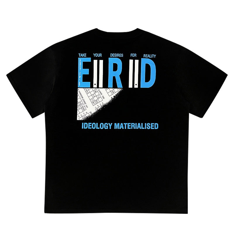 ERD T Shirts Split Figure Snapshot Print Contrast Text Casual Top