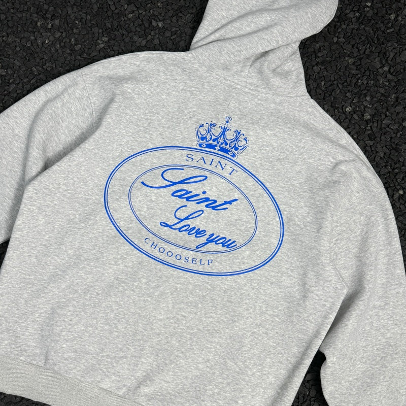 Unisex Vintage Hoodie SAINT MICHAEL CHO Heather Grey American-style "Clean Fit" Zip-up Hoodie — Heavyweight, oversized silhouette offering a relaxed vibe, perfect for layering.