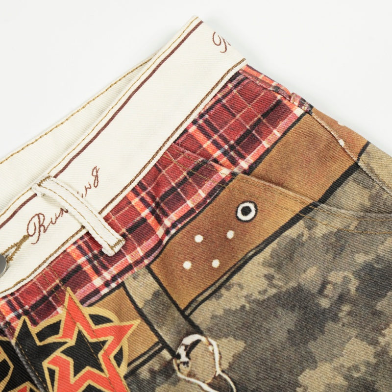 American-style streetwear harem pants Camo Patch Chain Accent Barrel Trousers
