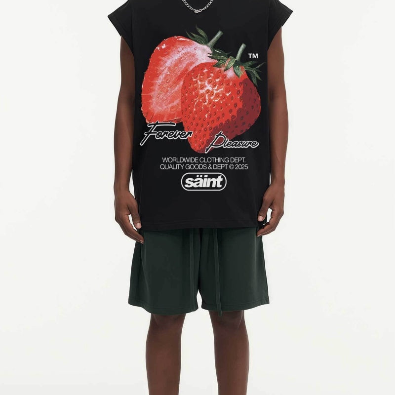 BIG FACE Drop-Shoulder Tank Top High-street vintage style featuring a small neckline, white-ink digital direct-to-garment (DTG) printing, and a heavy-duty, distressed wash finish; crafted from 260g double-yarn plain-knit fabric.