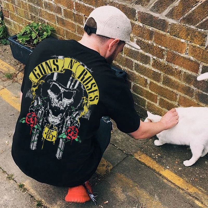 Mens T-shirt Guns N' Roses-style rock graphic print