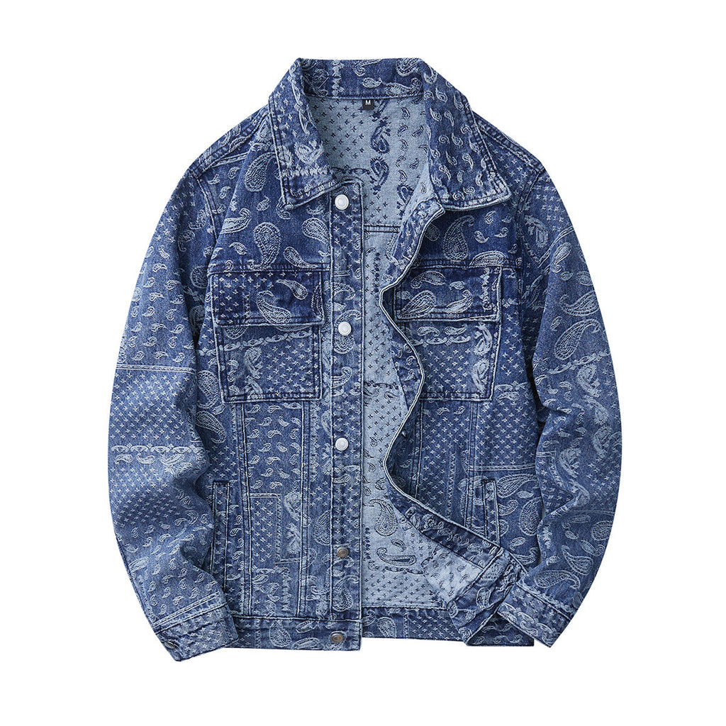 Denim Jacket & Jeans High-Street Trend Retro Casual Matching All-Over Pattern Trucker Jacket and Slim-Fit Pants Outfit (jacket and jeans must be purchased separately.)