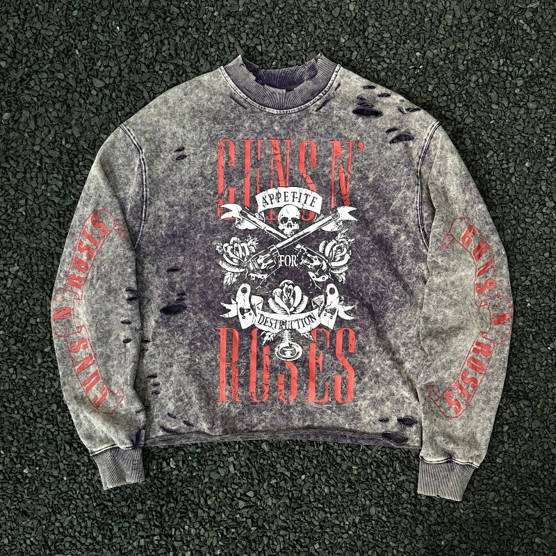 Unisex Vintage  sweatshirt Guns N' Roses x Harley-Davidson Tour Limited Edition Crewneck Sweatshirt – Heavyweight, Washed & Distressed Finish
