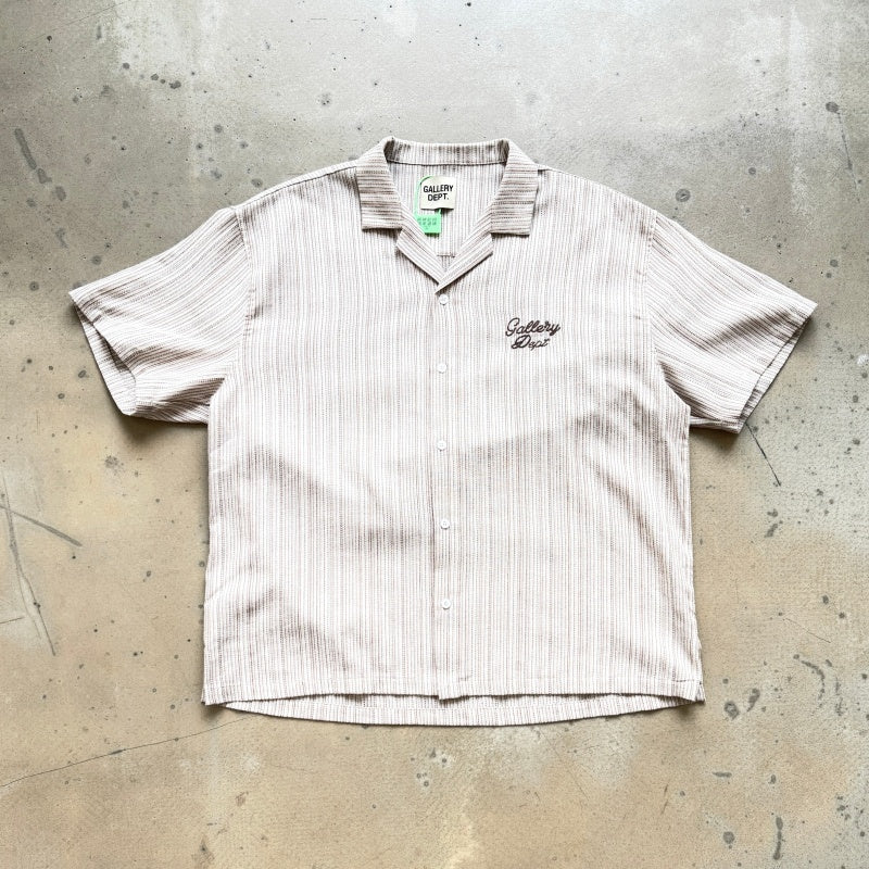 Unisex Vintage T Shirts GALLERY DEPT. 26SS American vintage-style, loose-fitting short-sleeve shirt featuring a Cuban collar and a "dapper old-money" aesthetic. Crafted from a custom linen-blend fabric with a vertical-stripe jacquard weave; breathabl