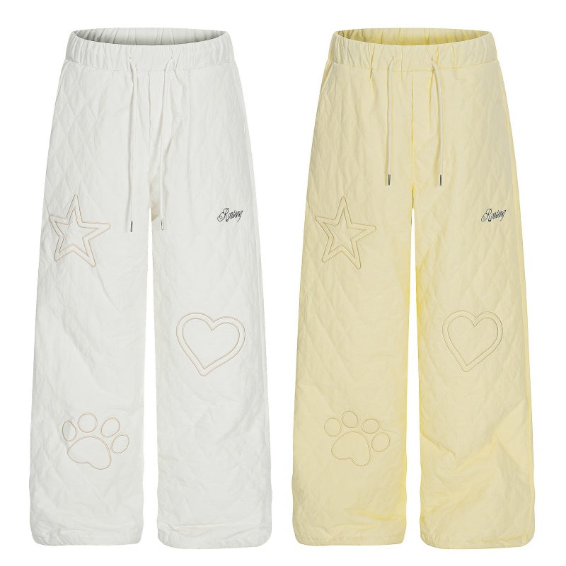 American-style streetwear harem pants Fleece-lined and thickened Star & Heart Paw Print Embroidery