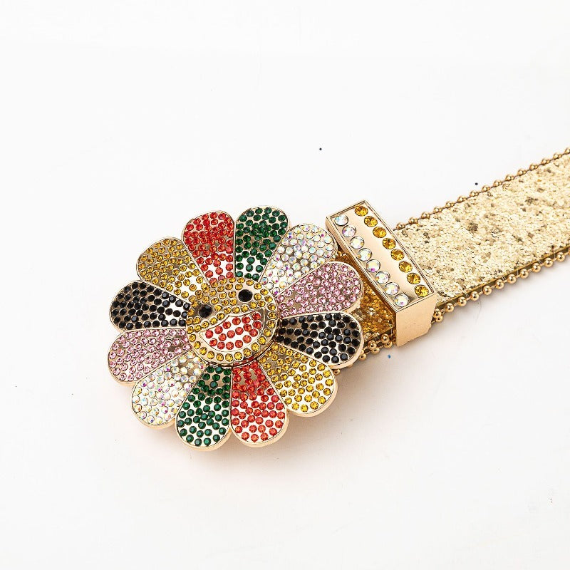 Hip-hop punk rhinestone belt personalized alloy sunflower rhinestones