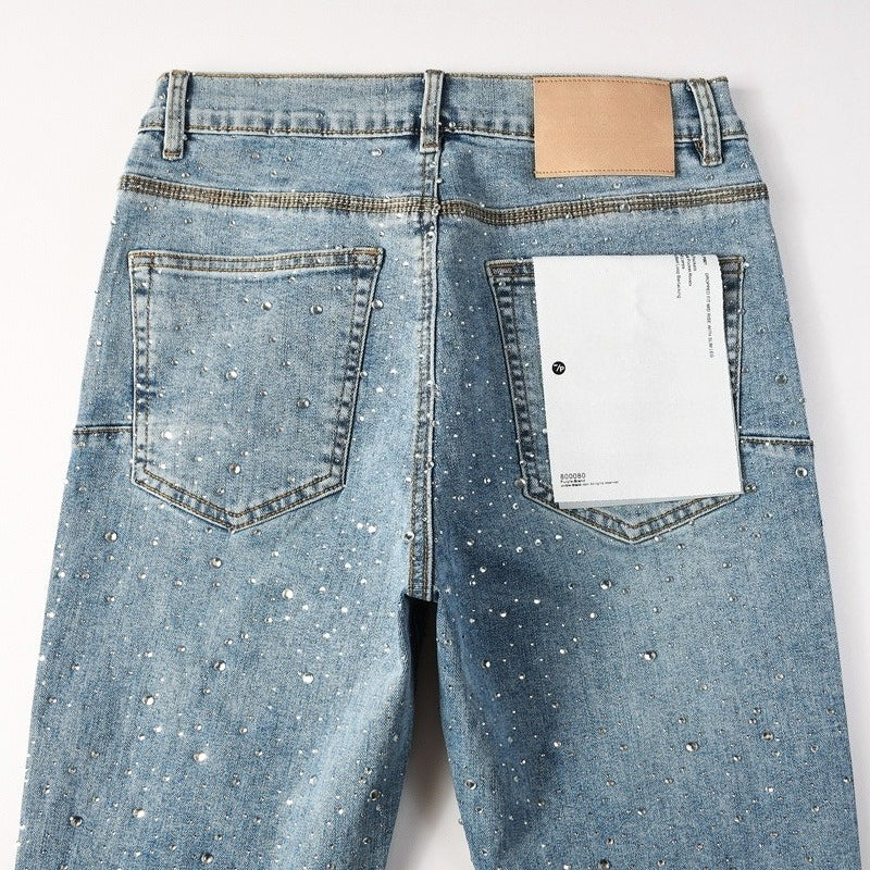 Purple brand Jeans High-quality pure cotton streetwear trousers Rhinestone