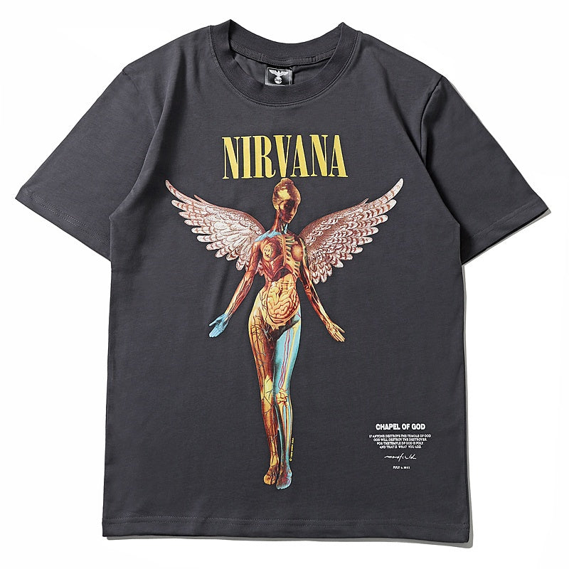 Mens T-shirt Vintage American-style Nirvana Angel Rock