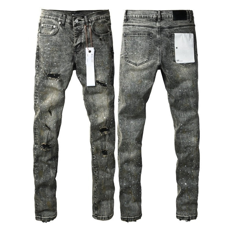 Purple brand Jeans High-quality pure cotton streetwear trousers Rhinestone