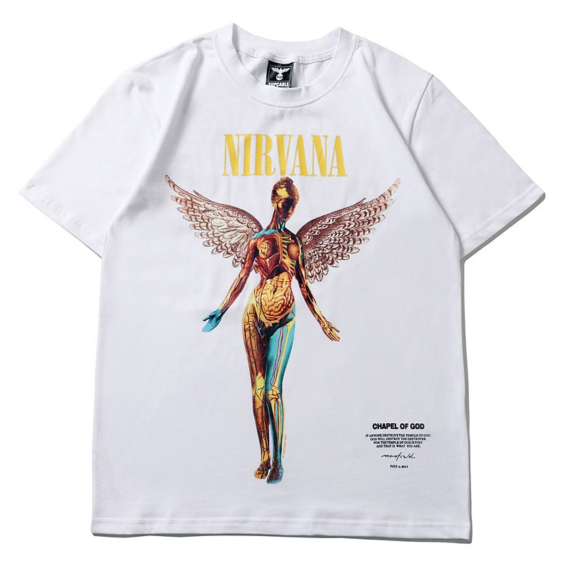 Mens T-shirt Vintage American-style Nirvana Angel Rock