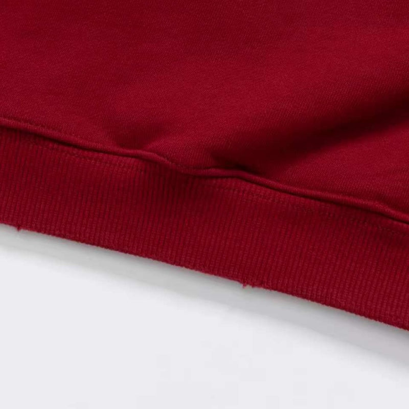 ERD Hoodie Burgundy Pigment Washed Oversized Pullover Chest Mini Emblem Circular Collage Portrait Back Print Allover Sleeve Graphics