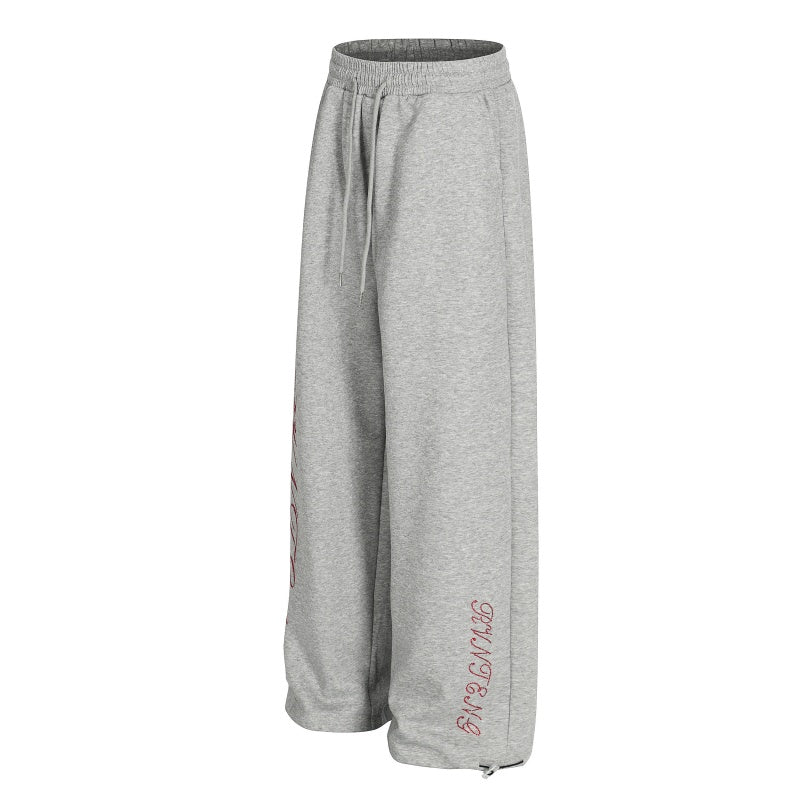 American-style streetwear harem pants Grey & Black Cursive Letter Baggy Trousers