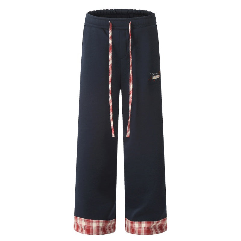 American-style streetwear harem pants Two-Tone Plaid Accent Street Pants (Non-Fleece Lined)