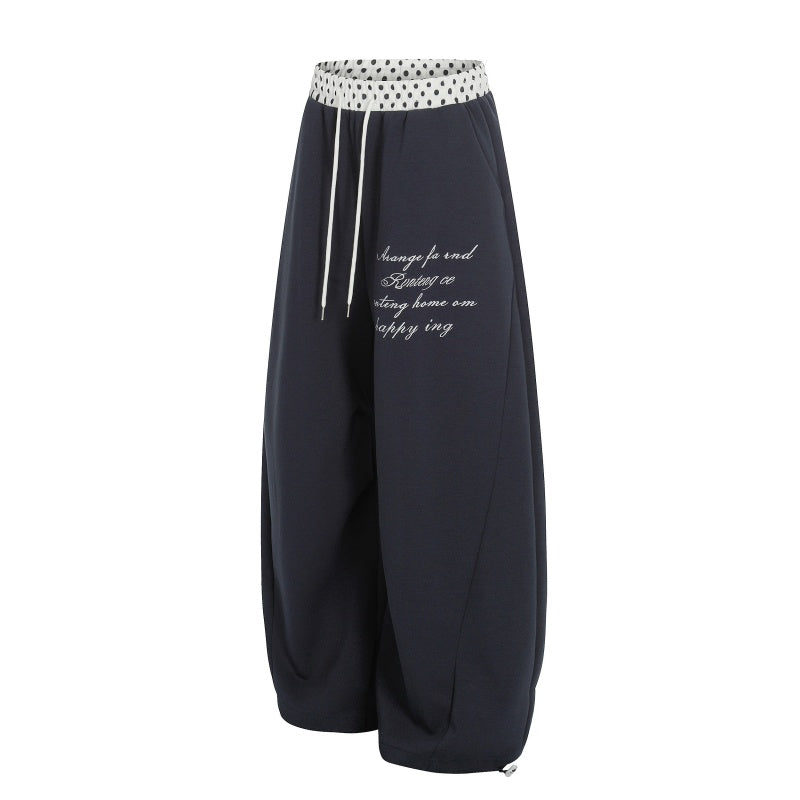 American-style streetwear harem pants Handwriting Motif Drawstring Retro Street Outfit