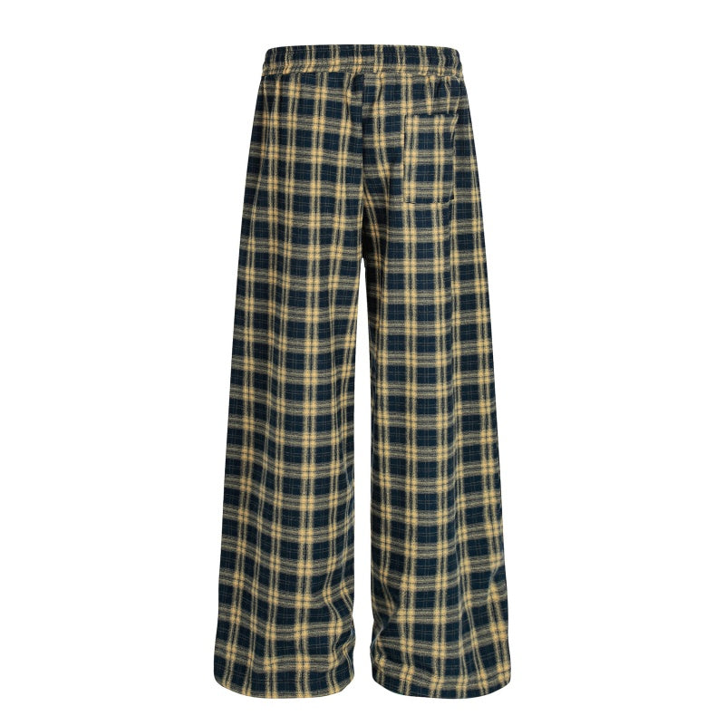 American-style streetwear harem pants Retro Plaid Kitty Embroidered Drawstring Trousers