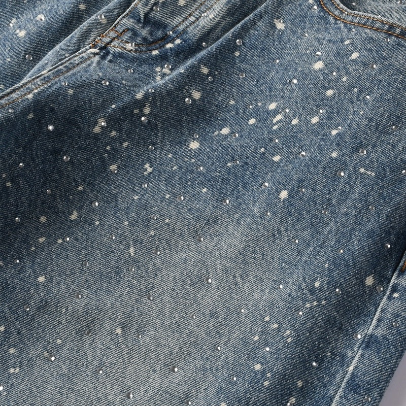 Purple brand Jeans High-quality pure cotton streetwear trousers Rhinestone-embellished loose straight-leg trousers