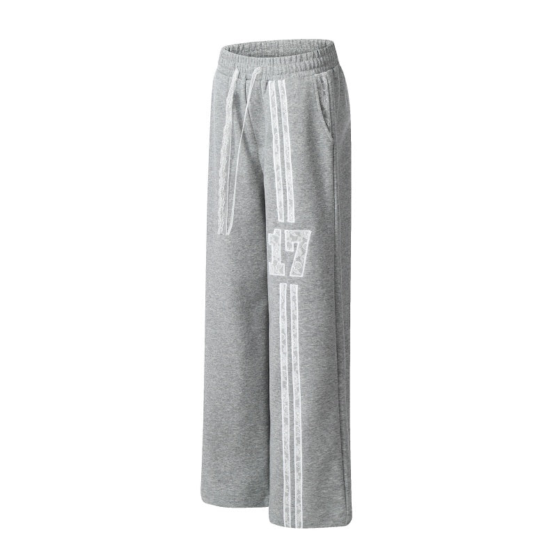 American-style streetwear harem pants Contrast Lace Drawstring Number Wide Trousers