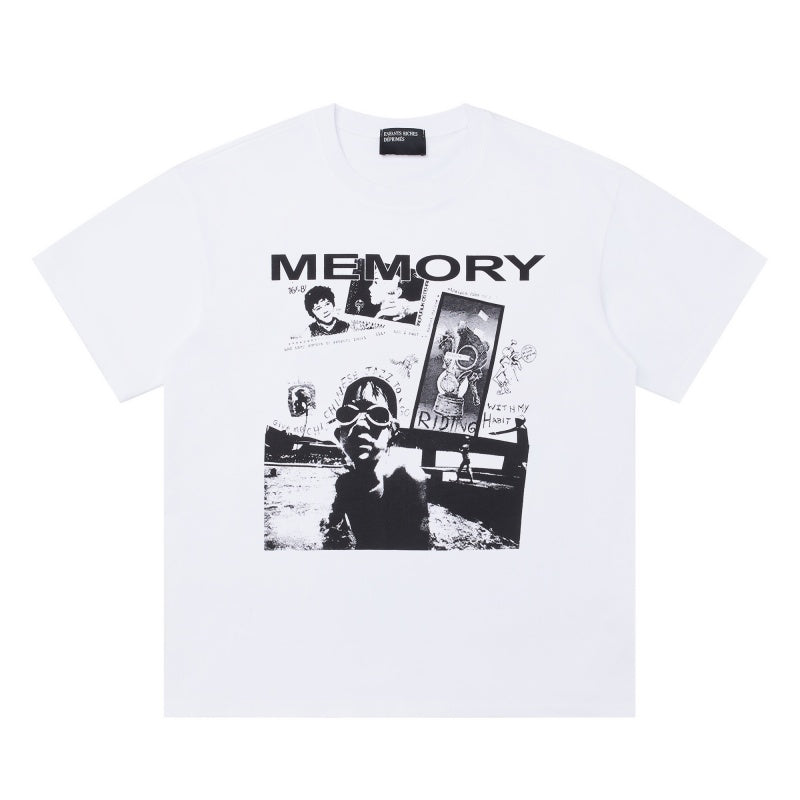 ERD T Shirts Memory Slogan Fragmented Vintage Photo Collage Top
