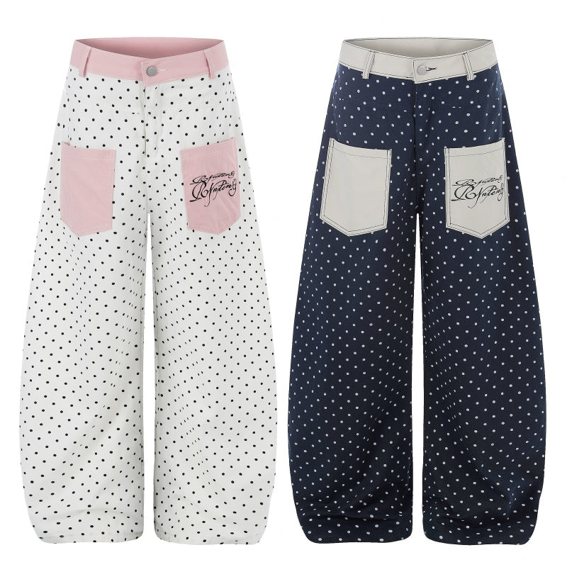 American-style streetwear harem pants Dotted Contrast Pocket Script Print Casual Pants
