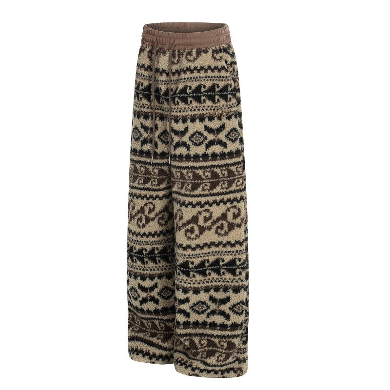 American-style streetwear harem pants  Retro Nordic Pattern Cozy Knit Cotton-padded trousers