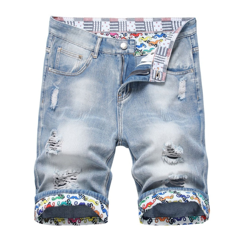 Denim shorts High-quality trendy Distressed with holes casual pure cotton Non-stretch plus-size men's clothing