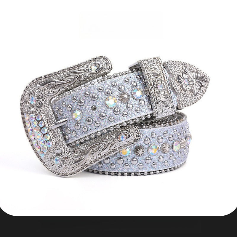 Hip-hop punk rhinestone belt y2k style wide version