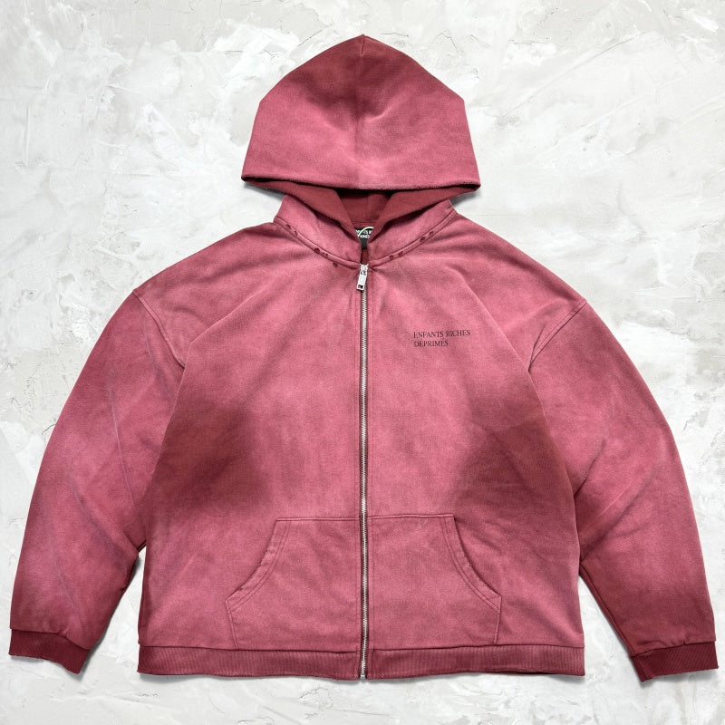 Unisex Vintage Hoodie Oversized, relaxed-fit layered jacket; natural washed-out, faded, and distressed finish; hand-distressed details in multiple areas; pure cotton.