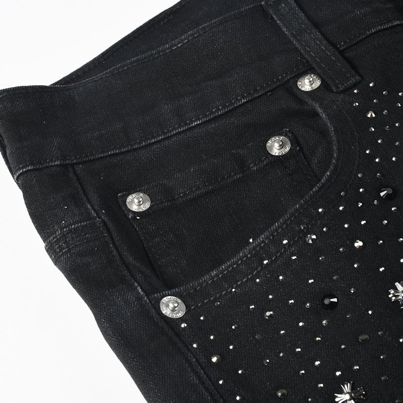 Purple brand Jeans High-quality pure cotton streetwear trousers Rhinestone