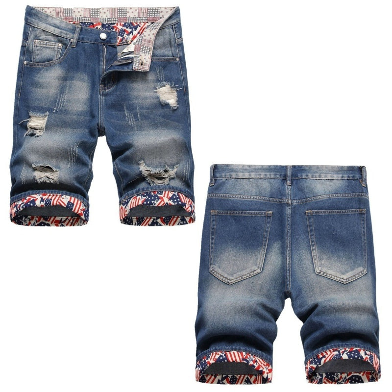Denim shorts High-quality trendy Distressed with holes casual pure cotton Non-stretch plus-size men's clothing