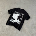 ERD T Shirts Deconstructed Faded Half-Face Graphic Side Vertical Letter Print Washed Black Oversized Tee