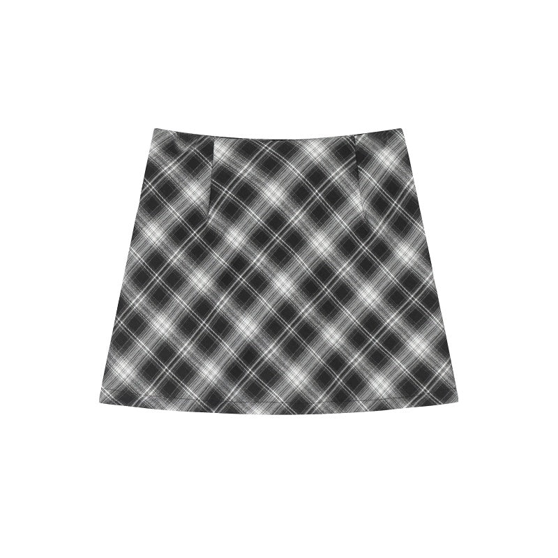 American-style vintage Skirt Contrast Grid Print High Waist Mini Skirt
