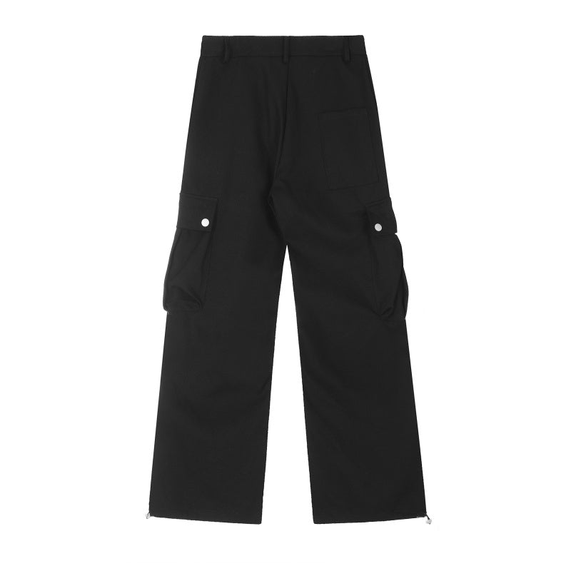 American-style streetwear harem pants Streetwear Relaxed Fit Cargo Bottoms, Pleated Multi Pocket Work Pants