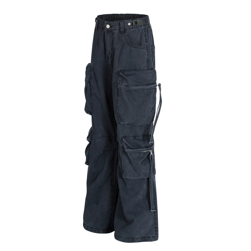 American-style streetwear harem pants Strap Detail Utility Baggy Slacks