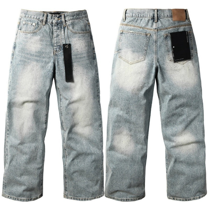 Purple brand Jeans High-quality pure cotton streetwear trousers Rhinestone-embellished straight-leg loose-fit