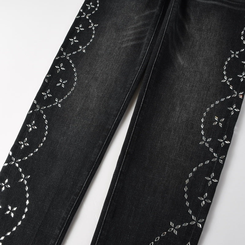 Purple brand Jeans High-quality pure cotton streetwear trousers Rhinestone