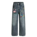 American-style streetwear harem pants Tropical Beach Marine Embroidery Baggy Denim