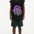 BIG FACE Drop-Shoulder Tank Top High-street vintage style featuring a small neckline, white-ink digital direct-to-garment (DTG) printing, and a heavy-duty, distressed wash finish; crafted from 260g double-yarn plain-knit fabric.
