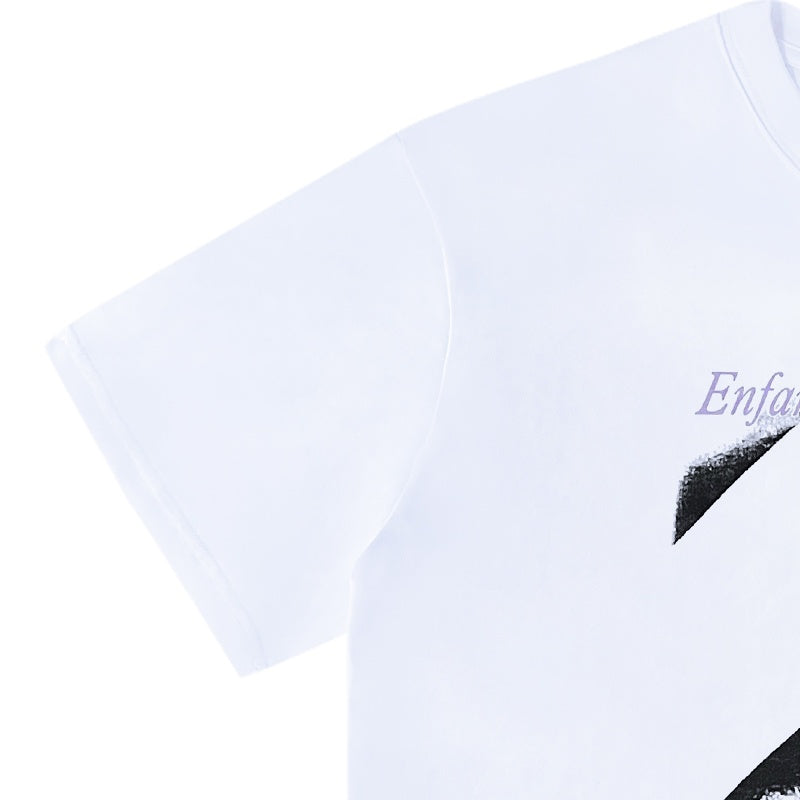 ERD T Shirts Slim Cursive Text & Fragmented Face Street Aesthetic Top