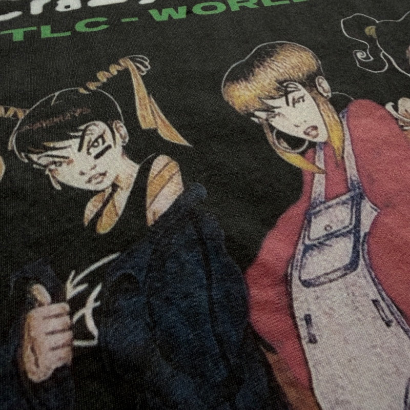 Unisex Vintage T Shirts Vintage-style line: A limited-edition, boxy, wide-neck streetwear T-shirt commemorating the 1994 "CrazySexyCool" world tour by the legendary American R&B girl group TLC; features a "grunge-punk" aesthetic.