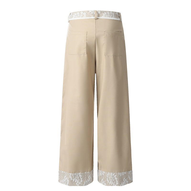 American-style streetwear harem pants Lace Trim Cuff Wide Leg Trousers
