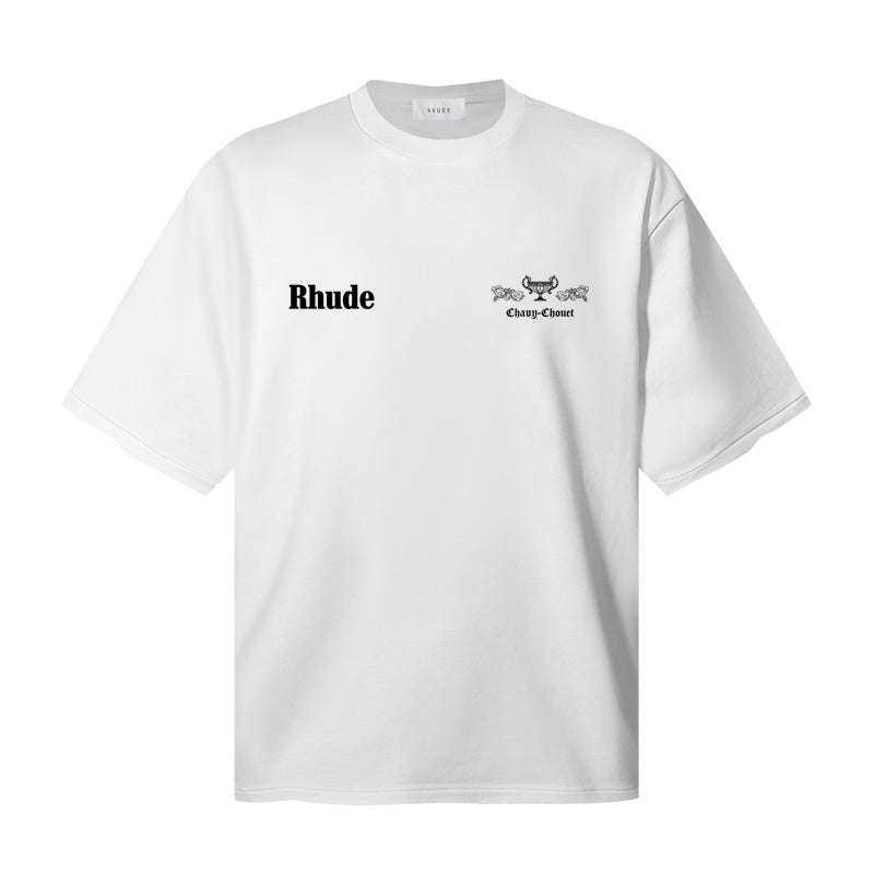 RHUDE T Shirts Cream‑Toned Heraldic Vase Back Artwork