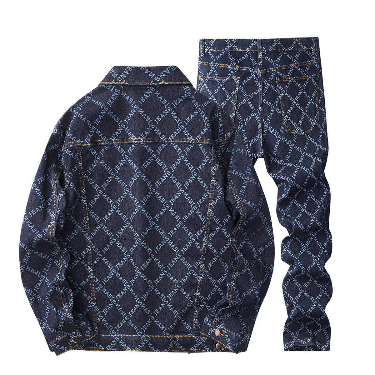 Denim Jacket & Jeans High-Street Trend Retro Casual Matching Monogram Typography Trucker Jacket and Slim-Fit Pants Outfit (jacket and jeans must be purchased separately.)