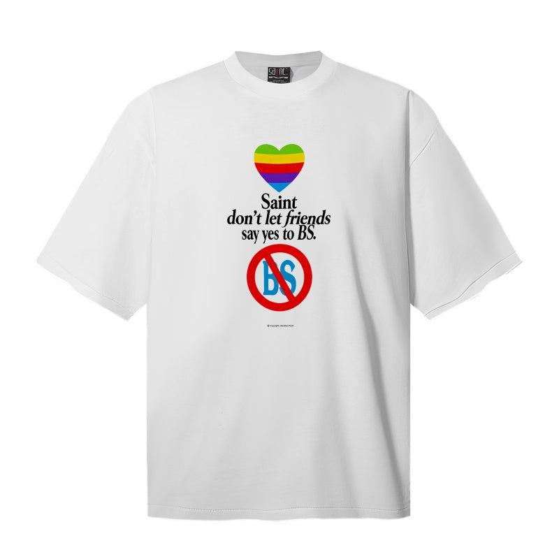 Saint Michael T Shirts Simple Aesthetic Rainbow Heart Typography Red Ban Mark Streetwear Artwork