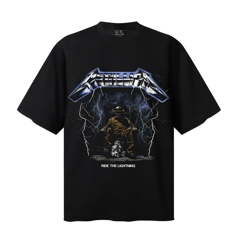 Saint Michael T Shirts Solid Black Lightning Demon Rider Thrash Metal Band Front Print Graphic