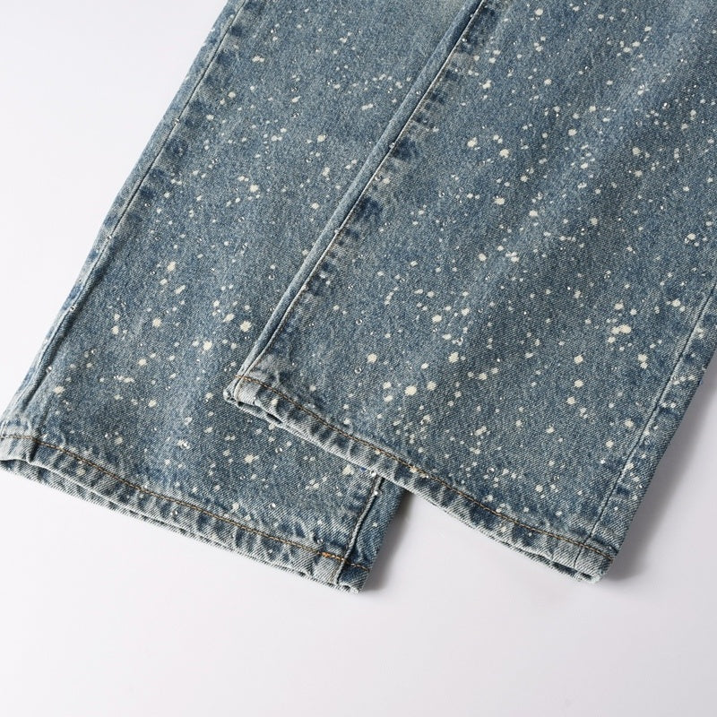 Purple brand Jeans High-quality pure cotton streetwear trousers Rhinestone-embellished loose straight-leg trousers