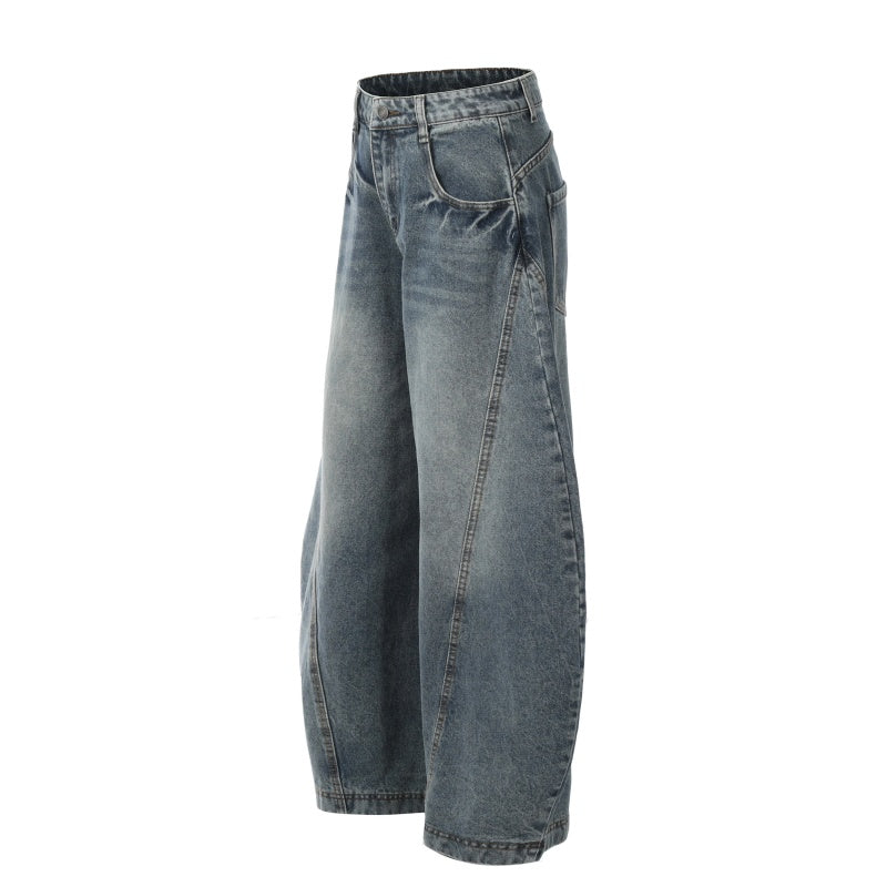 American-style streetwear harem pants Vintage heavy wash curved denim cut