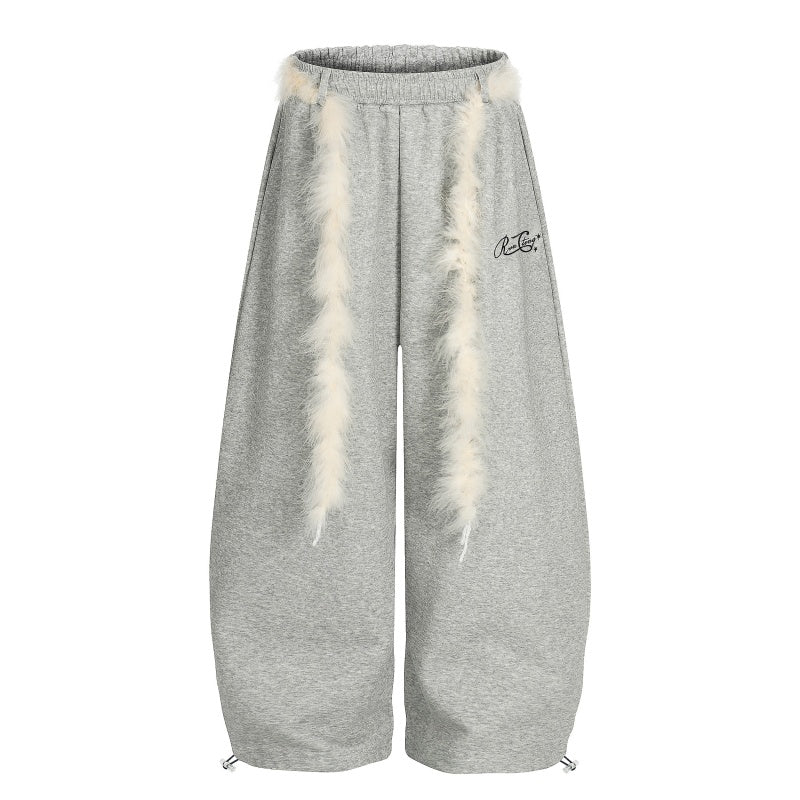 American-style streetwear harem pants Plush Edge Decor Wide Cut Streetwear